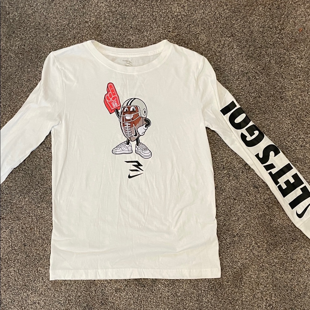 Nike Kids White Long Sleeve Shirt with Football Graphic